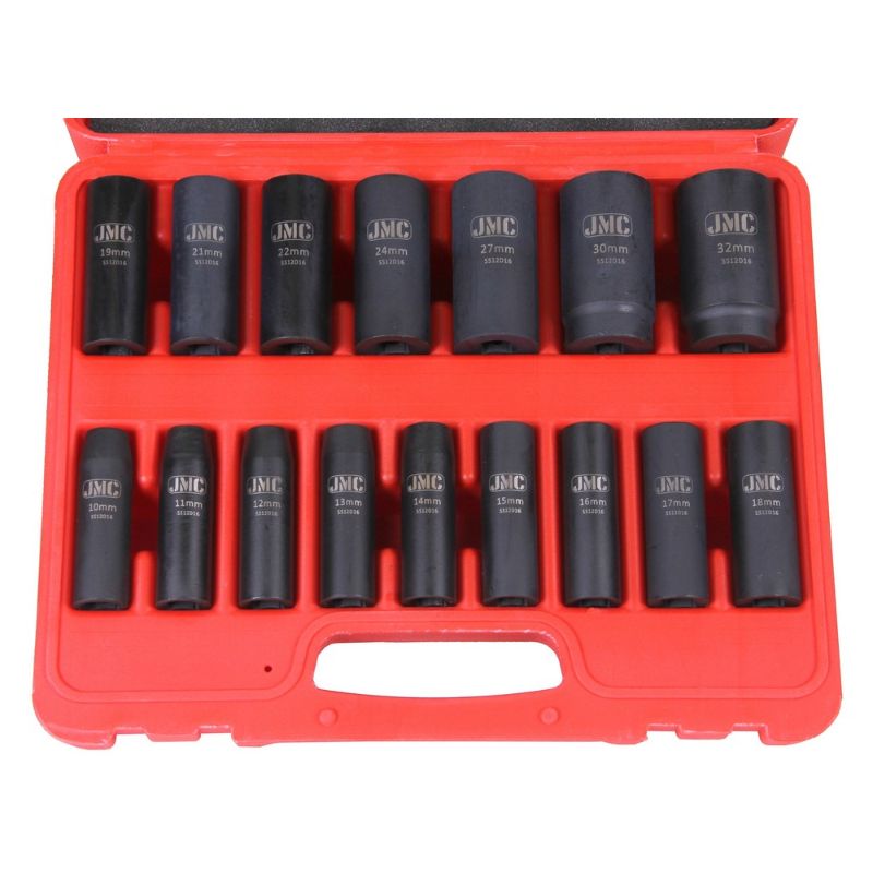 Set bussole a impatto 1/2" pollice, bussole-boccole a impulsi profonde 16 pz, per riparazioni auto e cambio gomme
