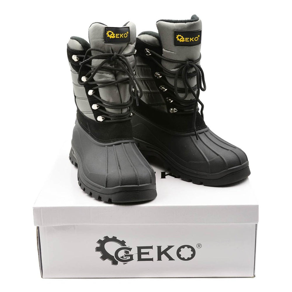 Stivali da neve per uomo invernali suole impermeabili scarpe calde stringati per giardino, fattoria e outdoor, nero, taglia 44 Geko
