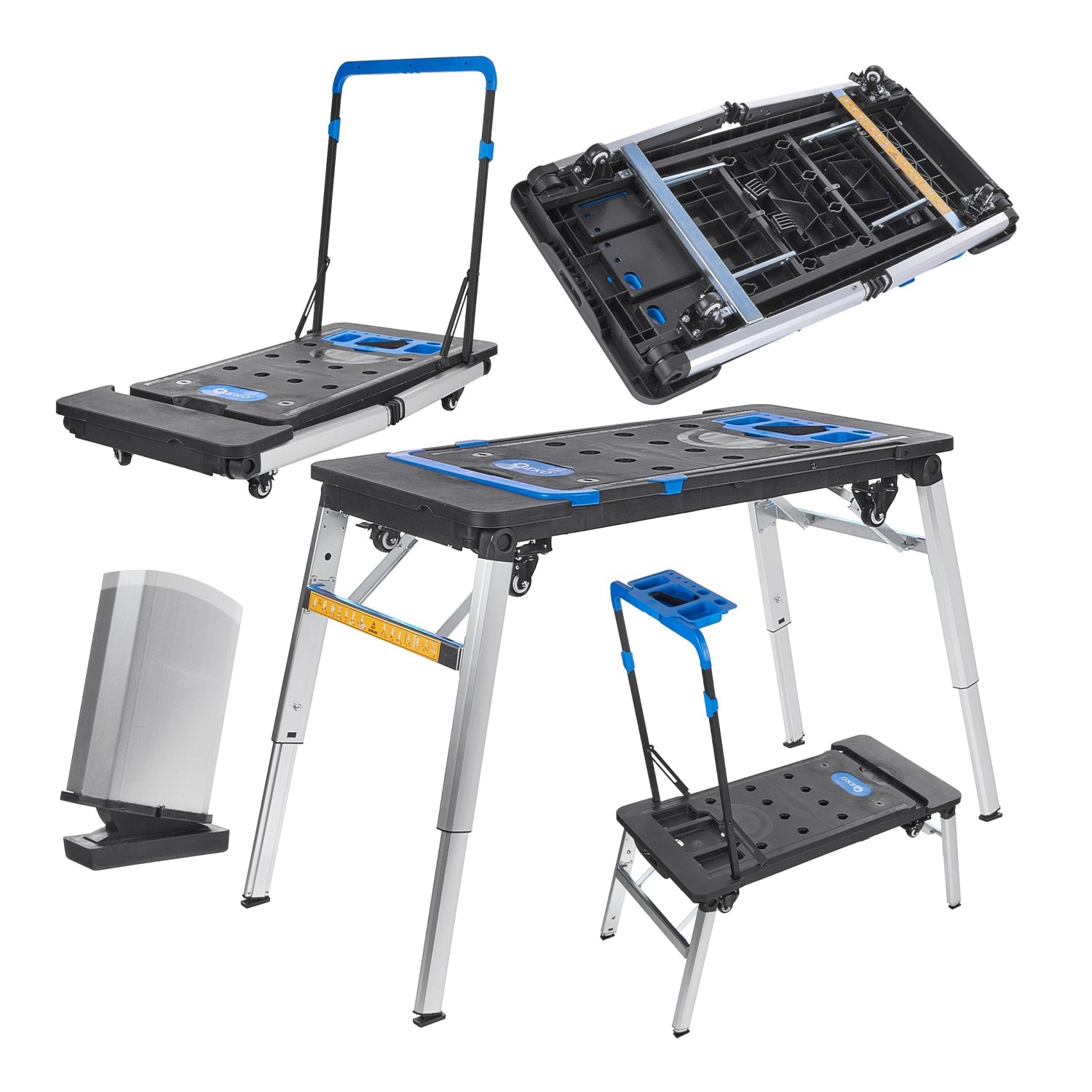 Banco da lavoro pieghevole-tavolo da lavoro portatile-multifunzione 7 in 1 Geko regolabile in altezza-carrello da trasporto con rotelle-carrello a mano per officina garage domestico