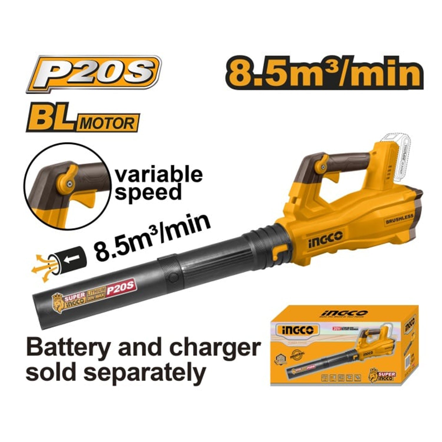 Solo soffiatore, nero, rosso, senza batteria e caricabatteria, 8.5 m³/min 20 V