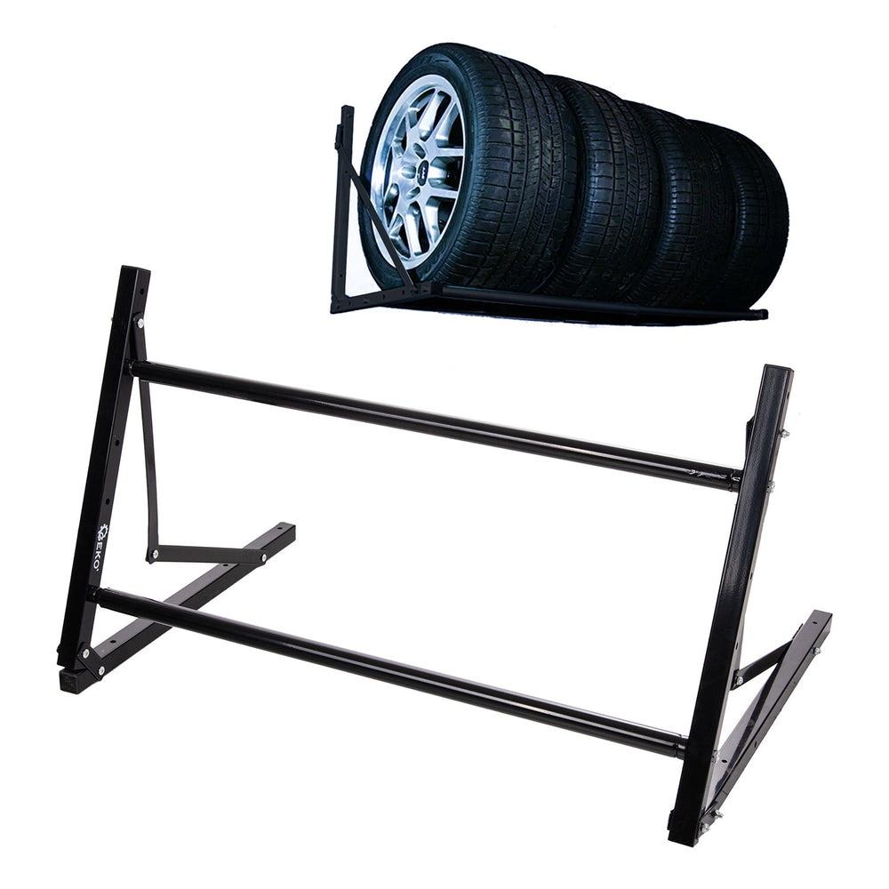 Supporto porta pneumatici a parete,pieghevole, max 100 kg, capacita' per 6 ruote con cerchi, regolabile 81-120 cm, mensola resistente pneumatici