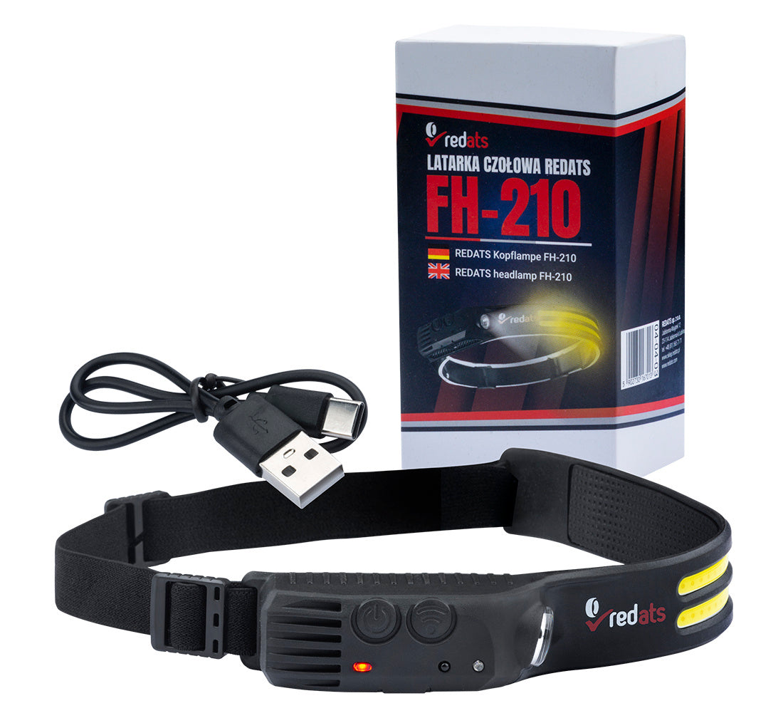 Torcia frontale con sensore Fh-210 con 2 strisce LED, ricaricabile, con movimento, batteria da 1200mAh