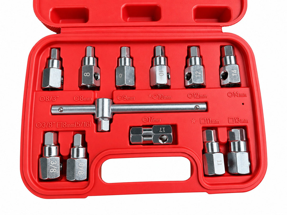 Set-kit chiavi bussol, tappo di scarico noci, attrezzi per auto e autocarri officina, 12 pezzi Gebo Tools