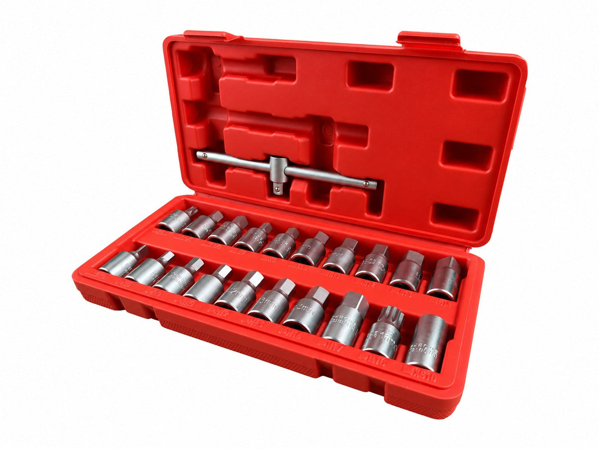 Set-kit chiavi bussole,tappo di scarico noci, attrezzi per auto e autocarri officina 21 pezzi Gebo Tools