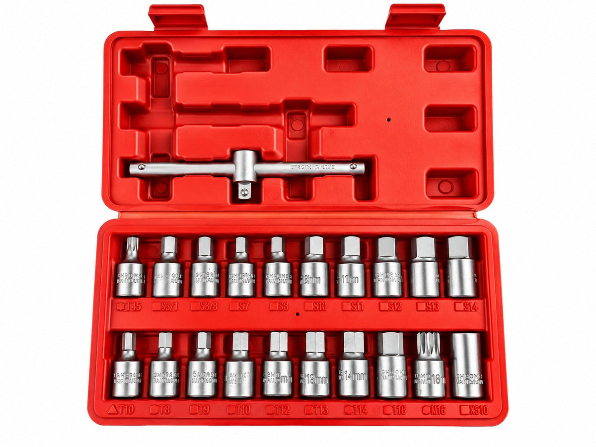 Set-kit chiavi bussole,tappo di scarico noci, attrezzi per auto e autocarri officina 21 pezzi Gebo Tools