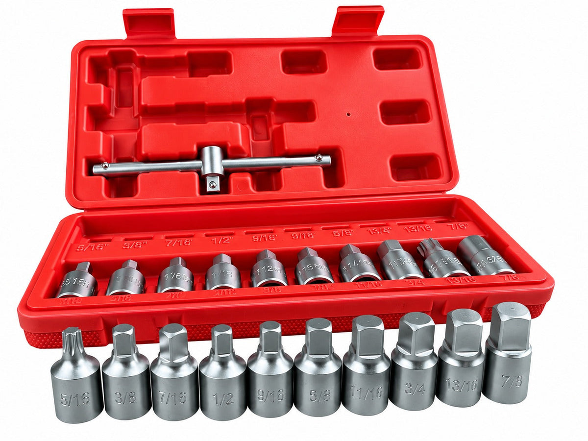 Set-kit chiavi bussole,tappo di scarico noci, attrezzi per auto e autocarri officina 21 pezzi Gebo Tools