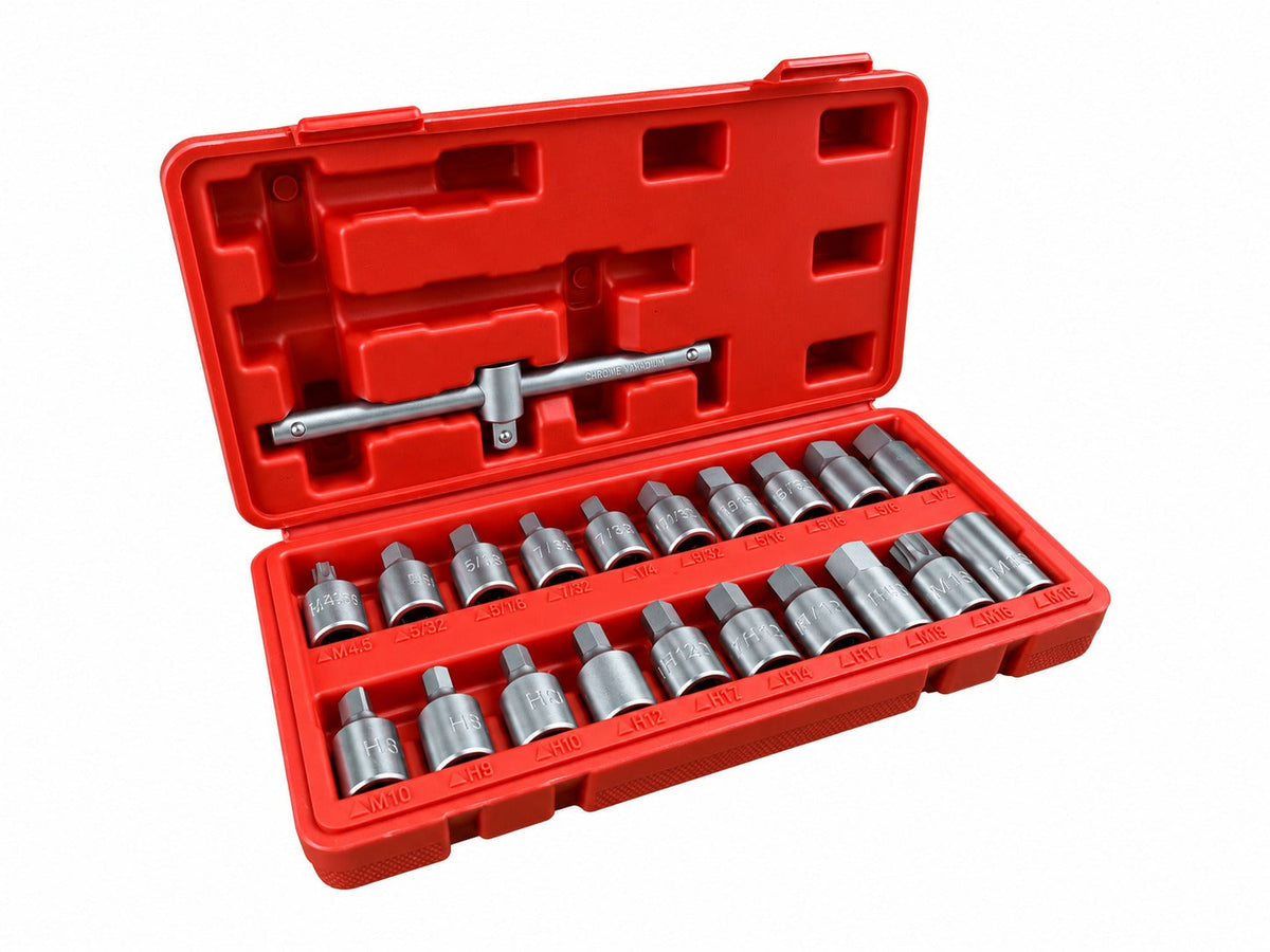 Set-kit chiavi bussole,tappo di scarico noci, attrezzi per auto e autocarri officina 21 pezzi Gebo Tools
