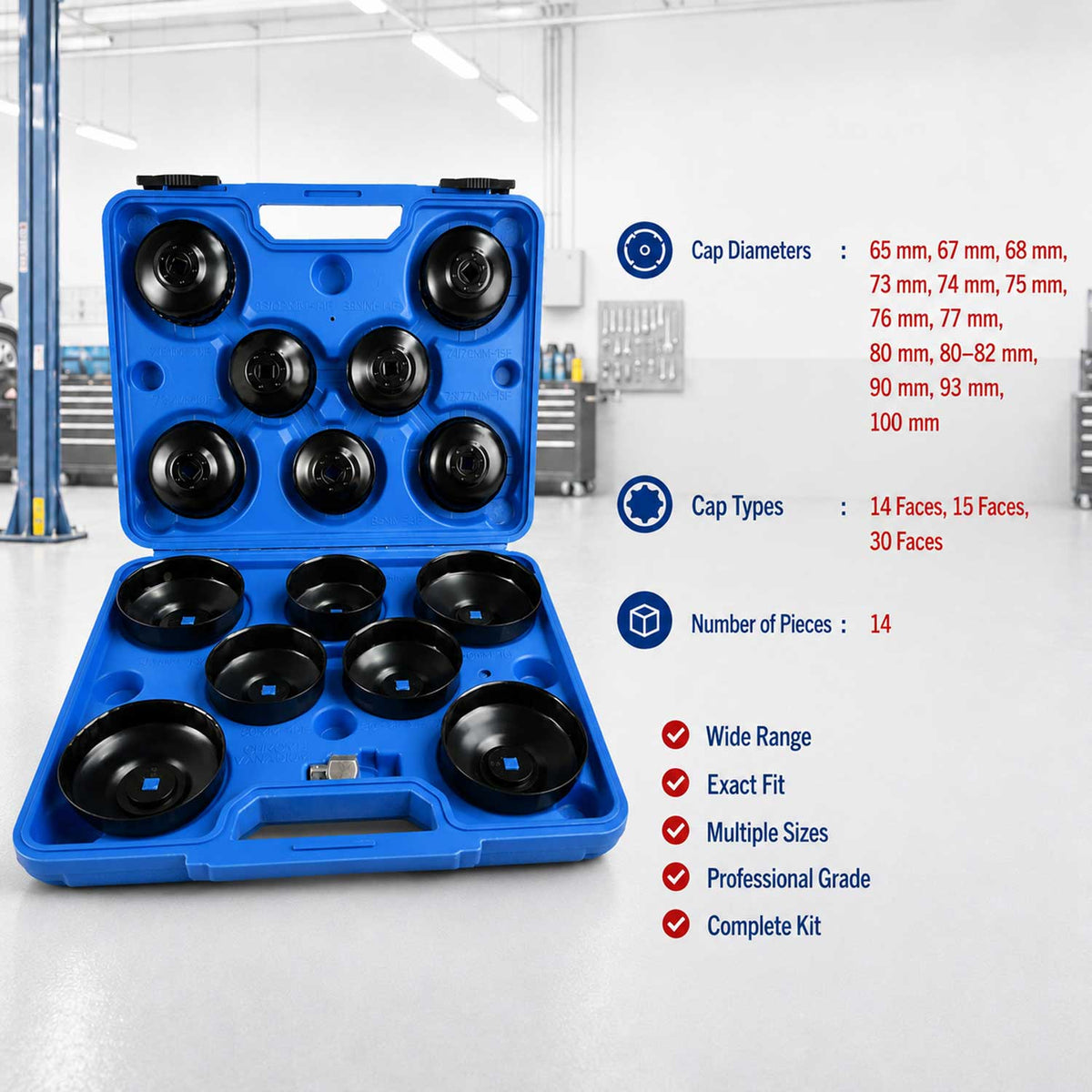 Set-kit chiave a tazza filtro olio motore, auto smontaggio rimozione, chiavi coppe smontare filtri, 14 pezzi Gebo Tools