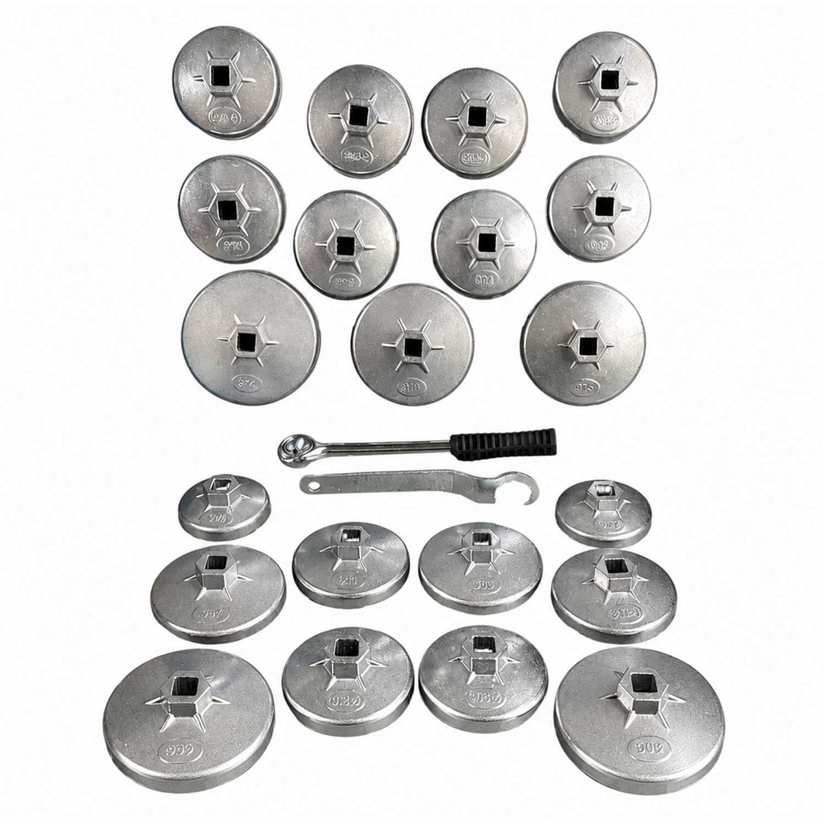 Set-kit di chiavi in alluminio per tappi dei filtri olio auto, attacco 1/2" con cricchetto, 23 pezzi  Gebo Tools