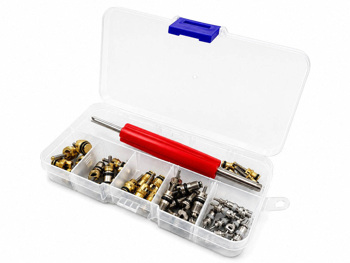 Set-kit valvole per climatizzazione auto, per impianti di aria condizionata autovetture, 41 pezzi Gebo Tools