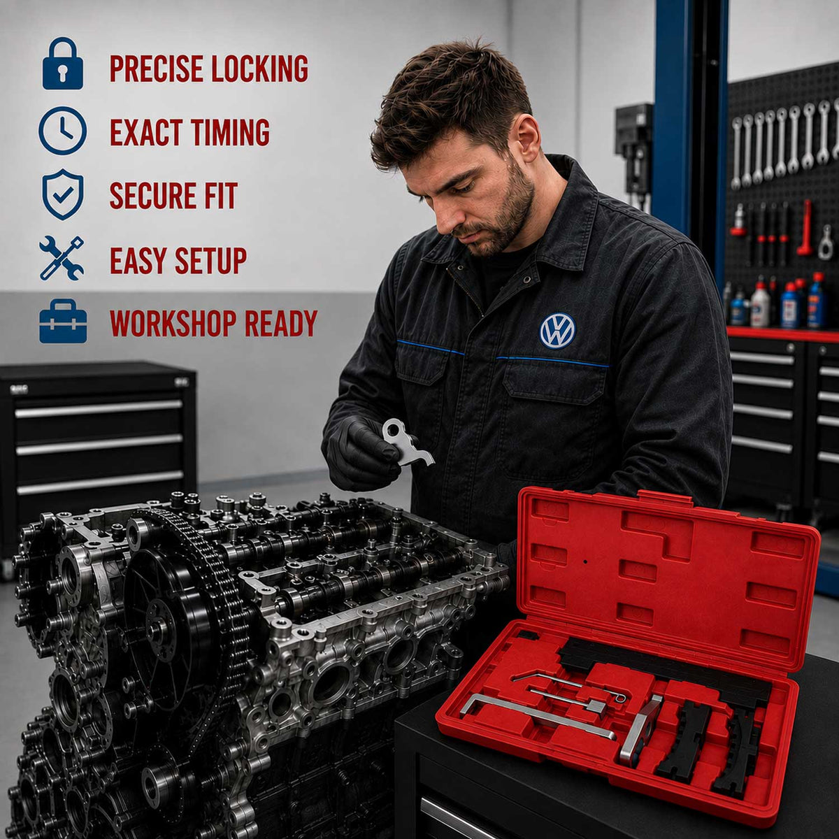 Kit-set messa in fase motori, attrezzi per il bloccaggio della cinghia di distribuzione dell'albero a camme del motore, compatibile con Opel 1.6 1.8 16V Gebo Tools
