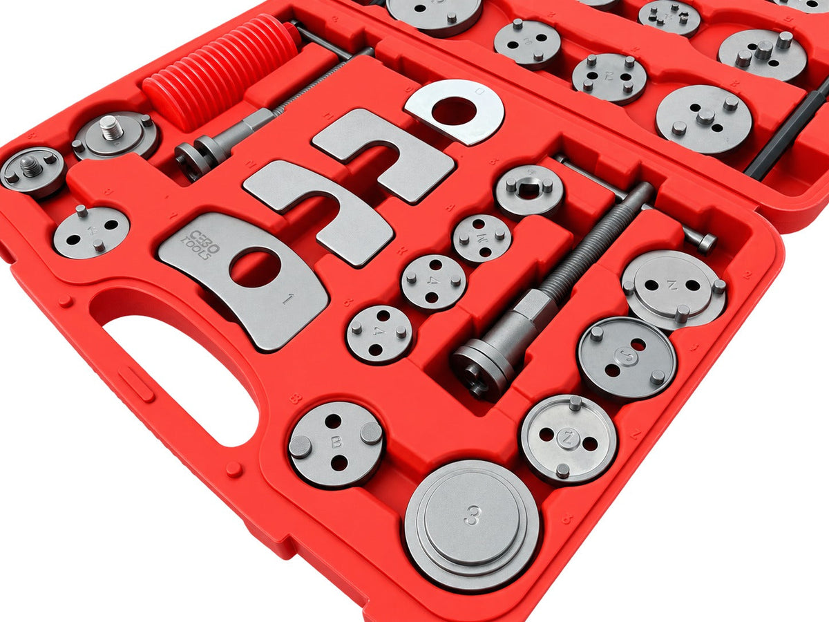 Set-kit pressa per pistoncini delle pinze freno, strumento universale per la retrazione del pistone, arretratore freni a disco 35 pezzi Gebo Tools