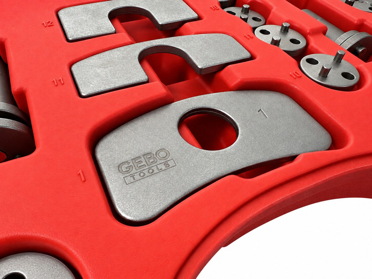 Set-kit pressa per pistoncini delle pinze freno, strumento universale per la retrazione del pistone, arretratore freni a disco 35 pezzi Gebo Tools