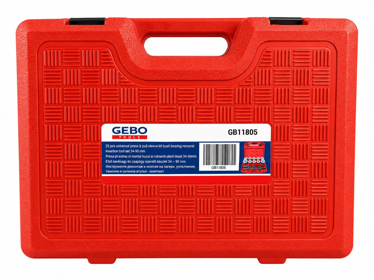Set-kit estrattore silent block auto, 34–90 mm con manicotti universali  per rimozione sicura di cuscinetti e boccole Gebo Tools