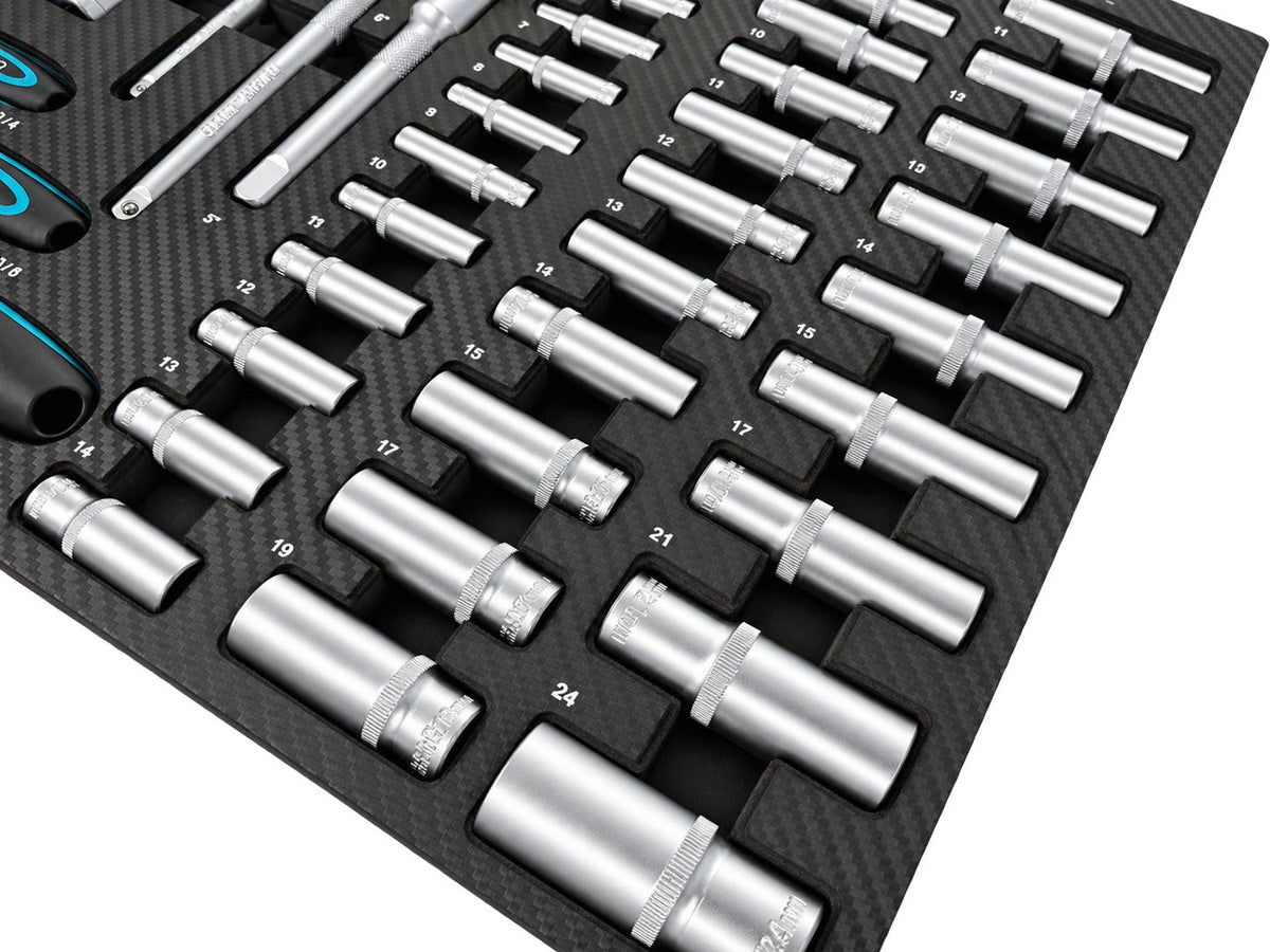 Modulo con inserto in schiuma per carrelli portautensili, kit chiavi bussole e cricchetti ,81 pezzi Gebo Tools