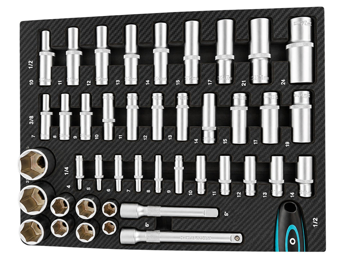 Modulo con inserto in schiuma per carrelli portautensili, kit chiavi bussole e cricchetti ,81 pezzi Gebo Tools
