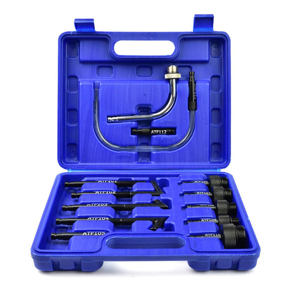 Valigetta con 13 adattatori per l'inserimento di olio nei cambi automatici, kit-set adattatori per riempimento fluido trasmissione, per pompa olio cambi automatici