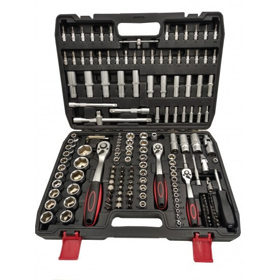 Valigetta utensili professionale con set-kit di chiavi a bussola, torx,cricchetti, prolunghe, attrezzi per auto, officina fai-da-te con attacchi 1/4" 3/8" 1/2''171 pezzi