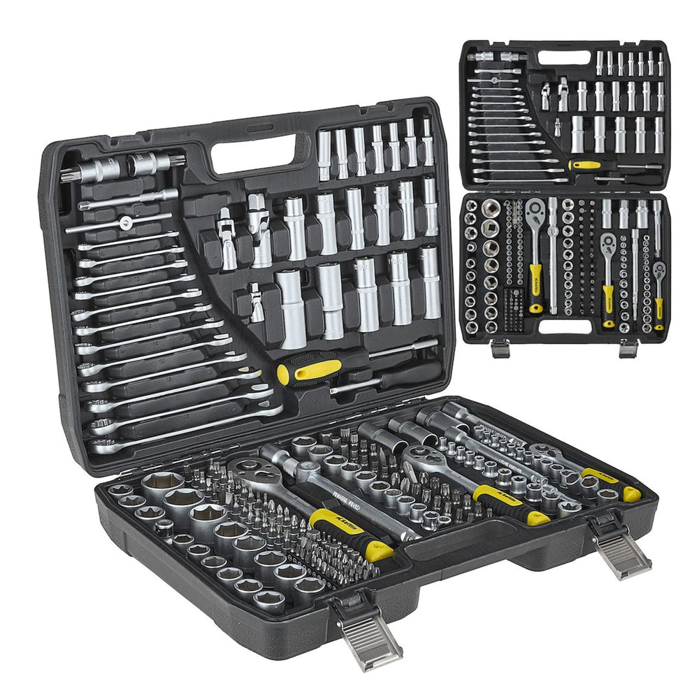 Valigetta utensili professionale con set-kit di chiavi a bussola, torx ,cricchetti, prolunghe, attrezzi per auto, officina fai-da-te con attacchi 1/4" 3/8" 1/2", 216 pezzi Keltin