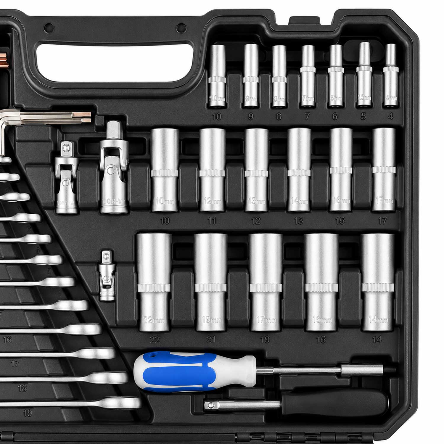 Valigetta utensili professionale, set di chiavi a bussola, inserti Torx cricchetti, chiavi combinate, chiavi a brugola, prolunghe, kit attrezzi per auto, officina fai-da-te con attacchi 1/4" 1/2'' 3/8'', 216 pezzi Gebo Tools