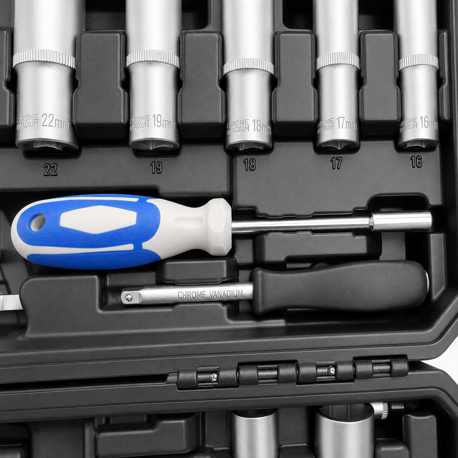 Valigetta utensili professionale, set di chiavi a bussola, inserti Torx cricchetti, chiavi combinate, chiavi a brugola, prolunghe, kit attrezzi per auto, officina fai-da-te con attacchi 1/4" 1/2'' 3/8'', 216 pezzi Gebo Tools