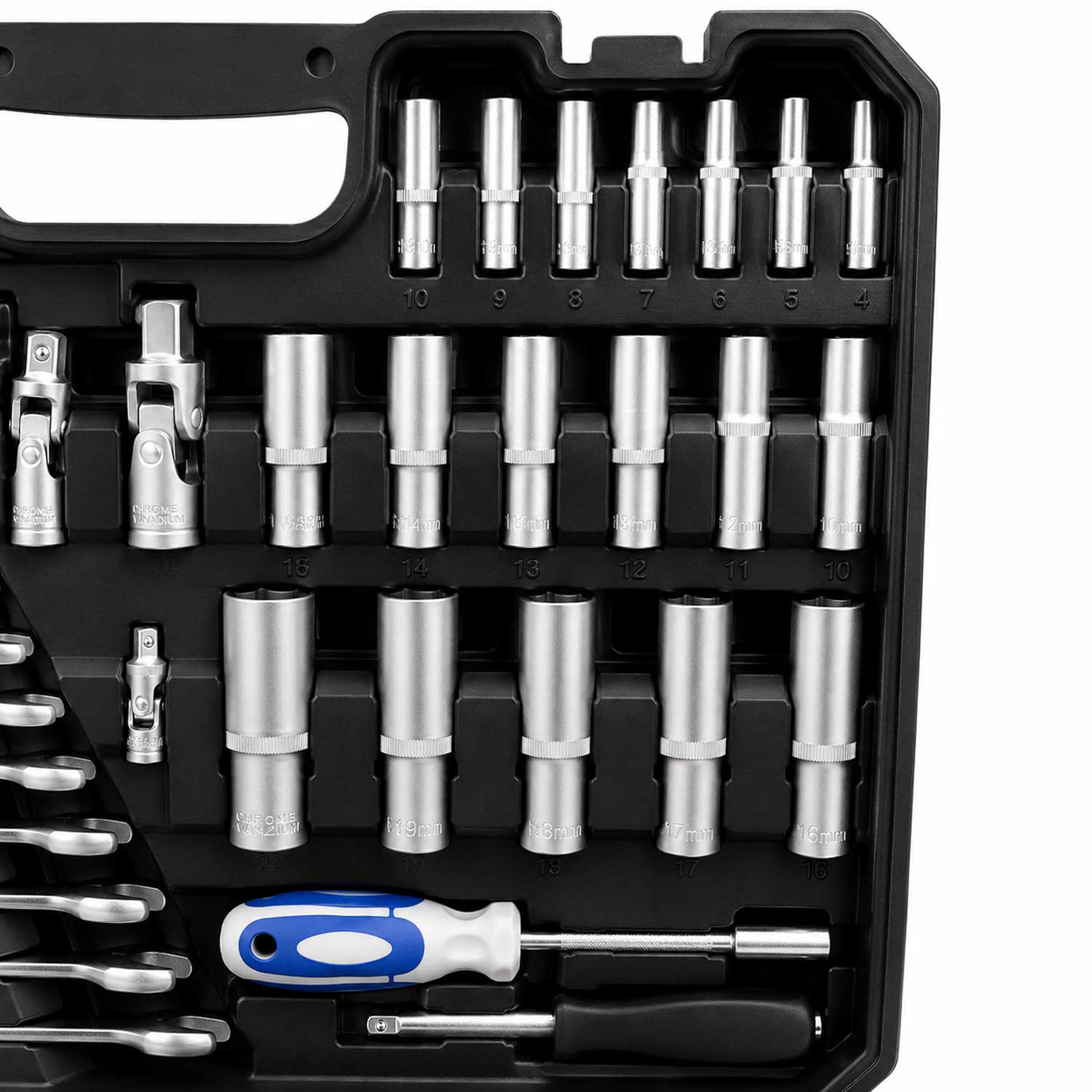 Valigetta utensili professionale, set di chiavi a bussola, inserti Torx cricchetti, chiavi combinate, chiavi a brugola, prolunghe, kit attrezzi per auto, officina fai-da-te con attacchi 1/4" 1/2'' 3/8'', 216 pezzi Gebo Tools