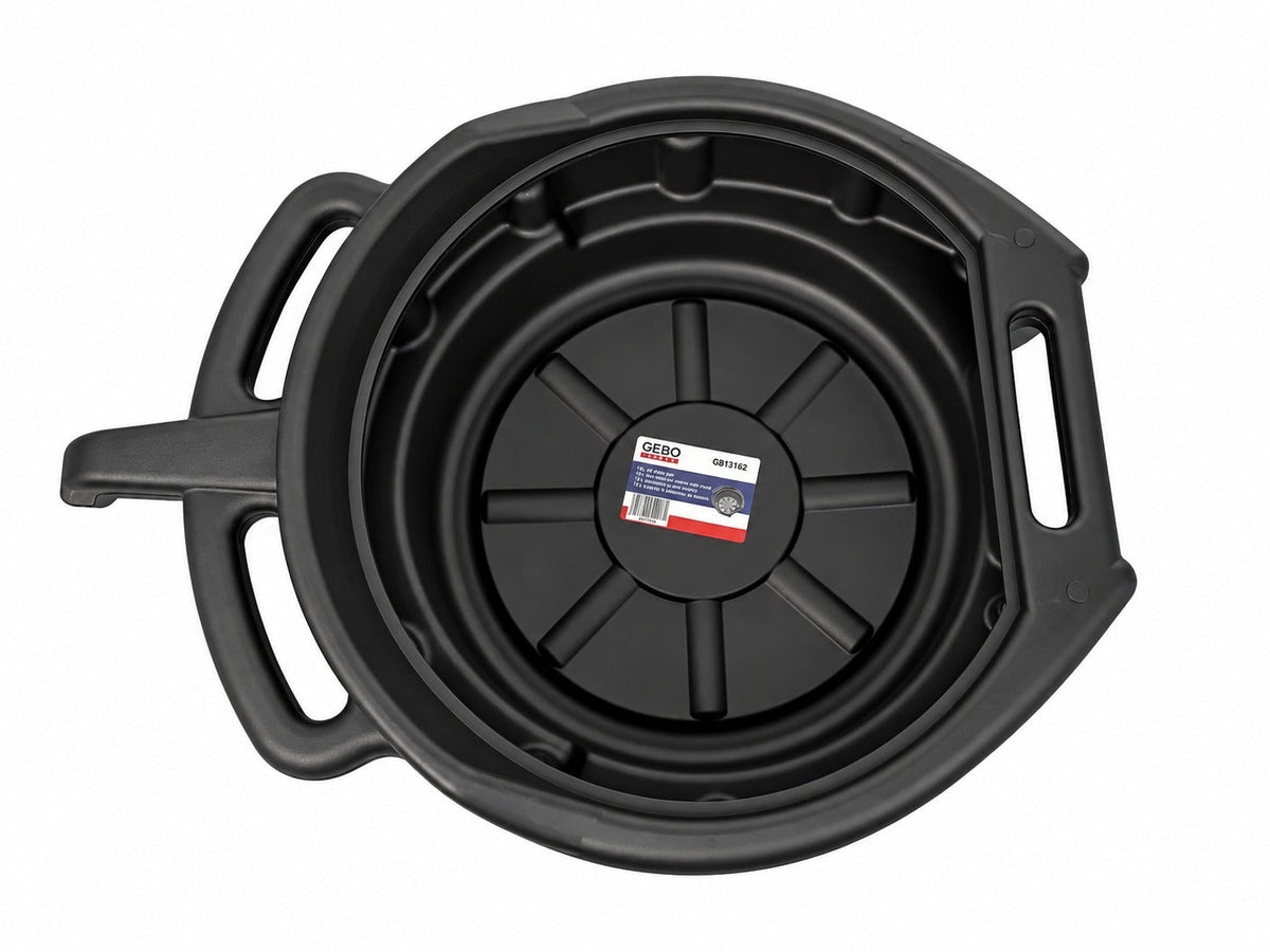 Vaschetta rotonda per recupero liquidi professionale, scarico e raccolta olio esausto, cambio auto, bacinella con beccuccio, per officina e garage, diametro 410 mm, 15 litri Gebo Tools