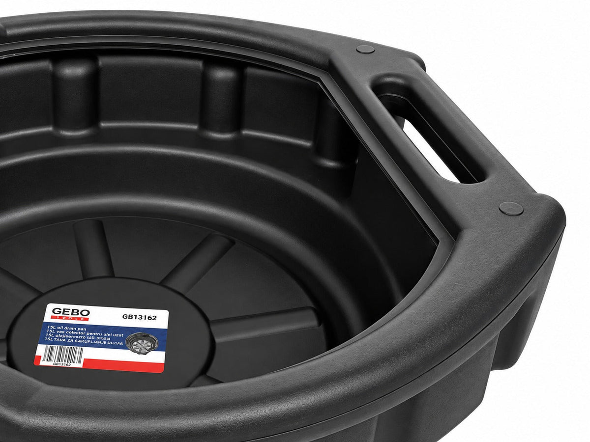 Vaschetta rotonda per recupero liquidi professionale, scarico e raccolta olio esausto, cambio auto, bacinella con beccuccio, per officina e garage, diametro 410 mm, 15 litri Gebo Tools