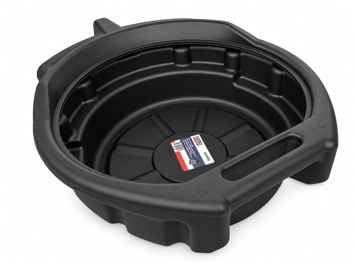 Vaschetta rotonda per recupero liquidi professionale, scarico e raccolta olio esausto, cambio auto, bacinella con beccuccio, per officina e garage, diametro 410 mm, 15 litri Gebo Tools