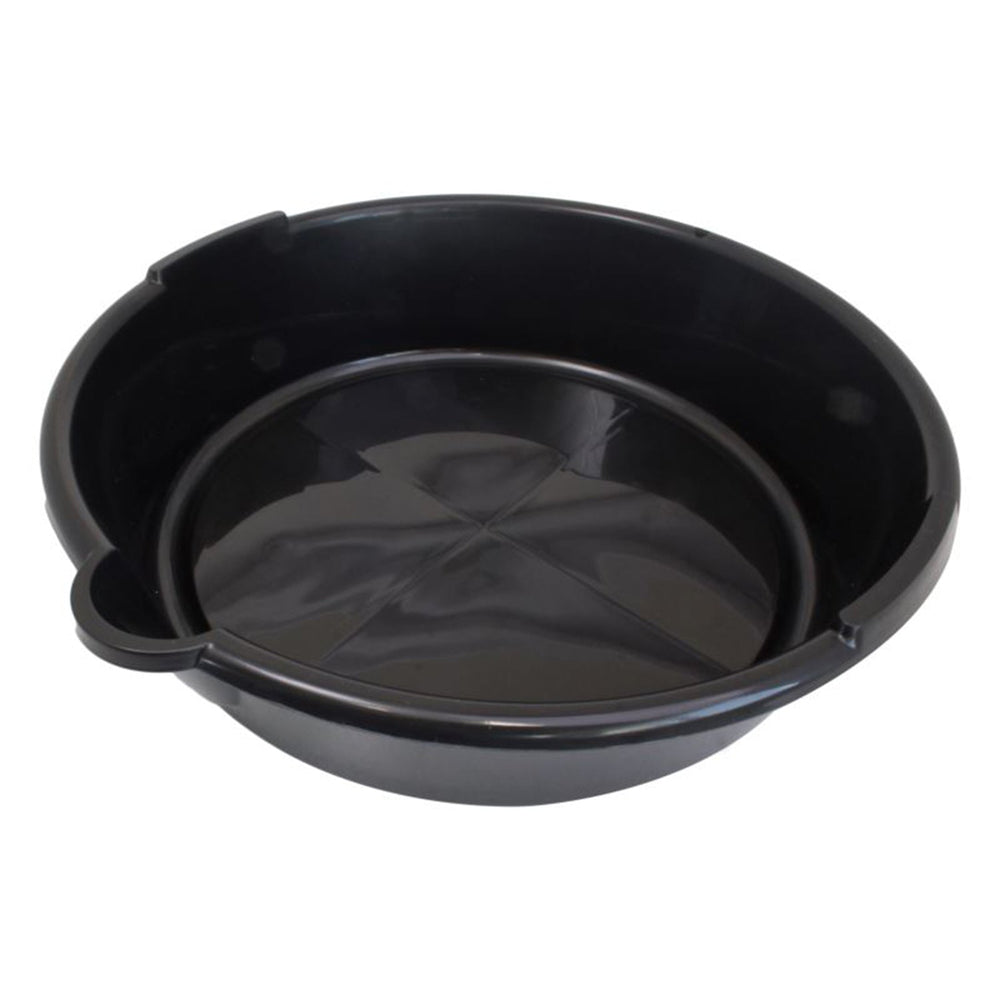 Vaschetta rotonda per recupero liquidi professionale, scarico e raccolta olio, cambio auto, bacinella con beccuccio, per officina e garage, in polipropilene, diametro 360 mm, 6 litri