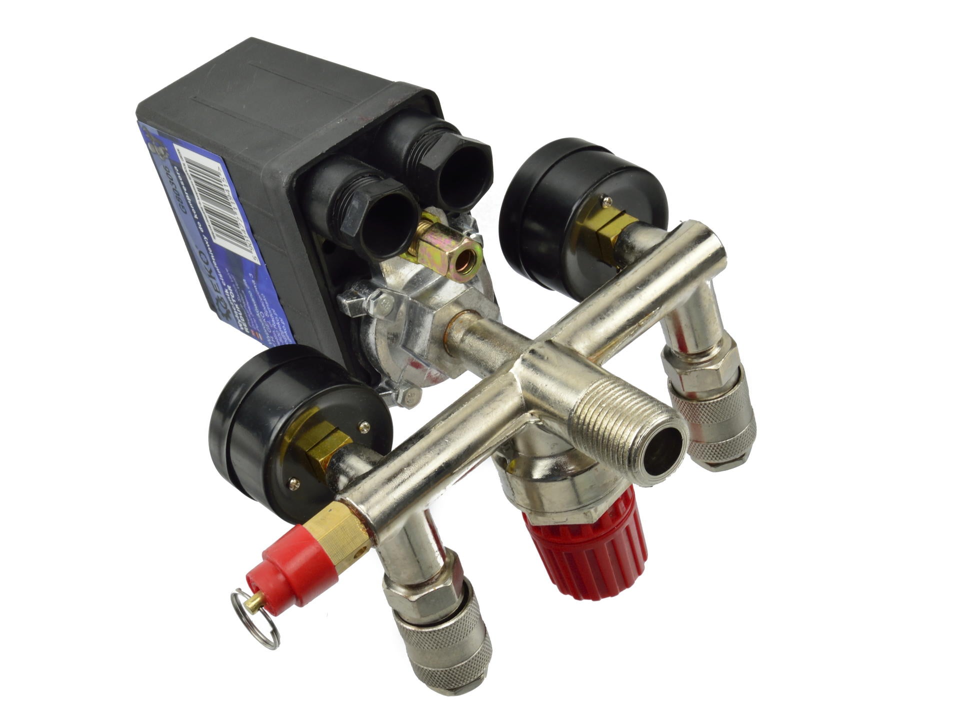 Regolatore di pressione con pressostato per compressore e 2 display manometri, pressostato compressore d'aria, Geko