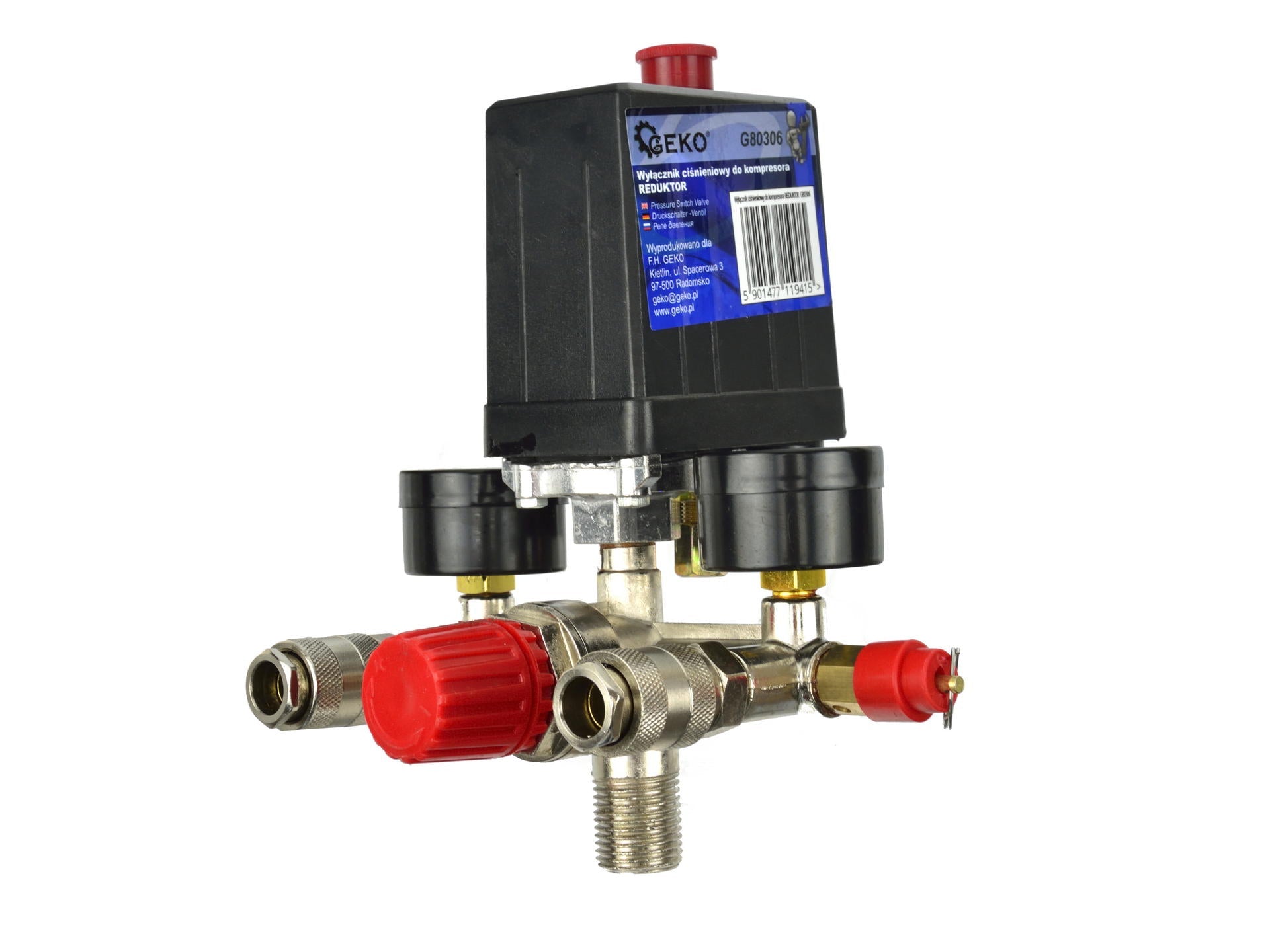 Regolatore di pressione con pressostato per compressore e 2 display manometri, pressostato compressore d'aria, Geko