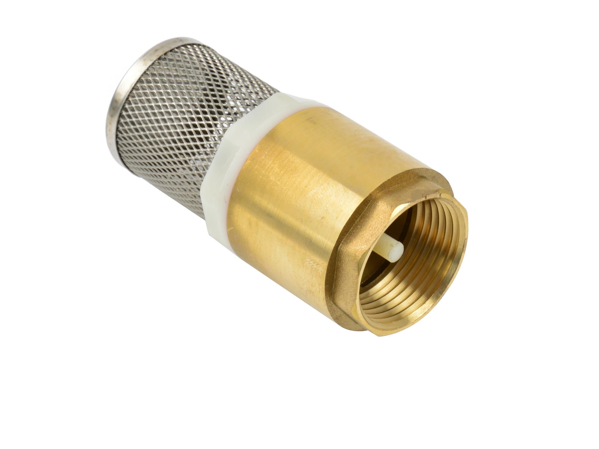 Set di filtri di aspirazione, 1", ottone e acciaio inox, valvola di fondo con valvola di non ritorno con filtro, cestello di aspirazione, ugello e fascetta stringitubo, BSP