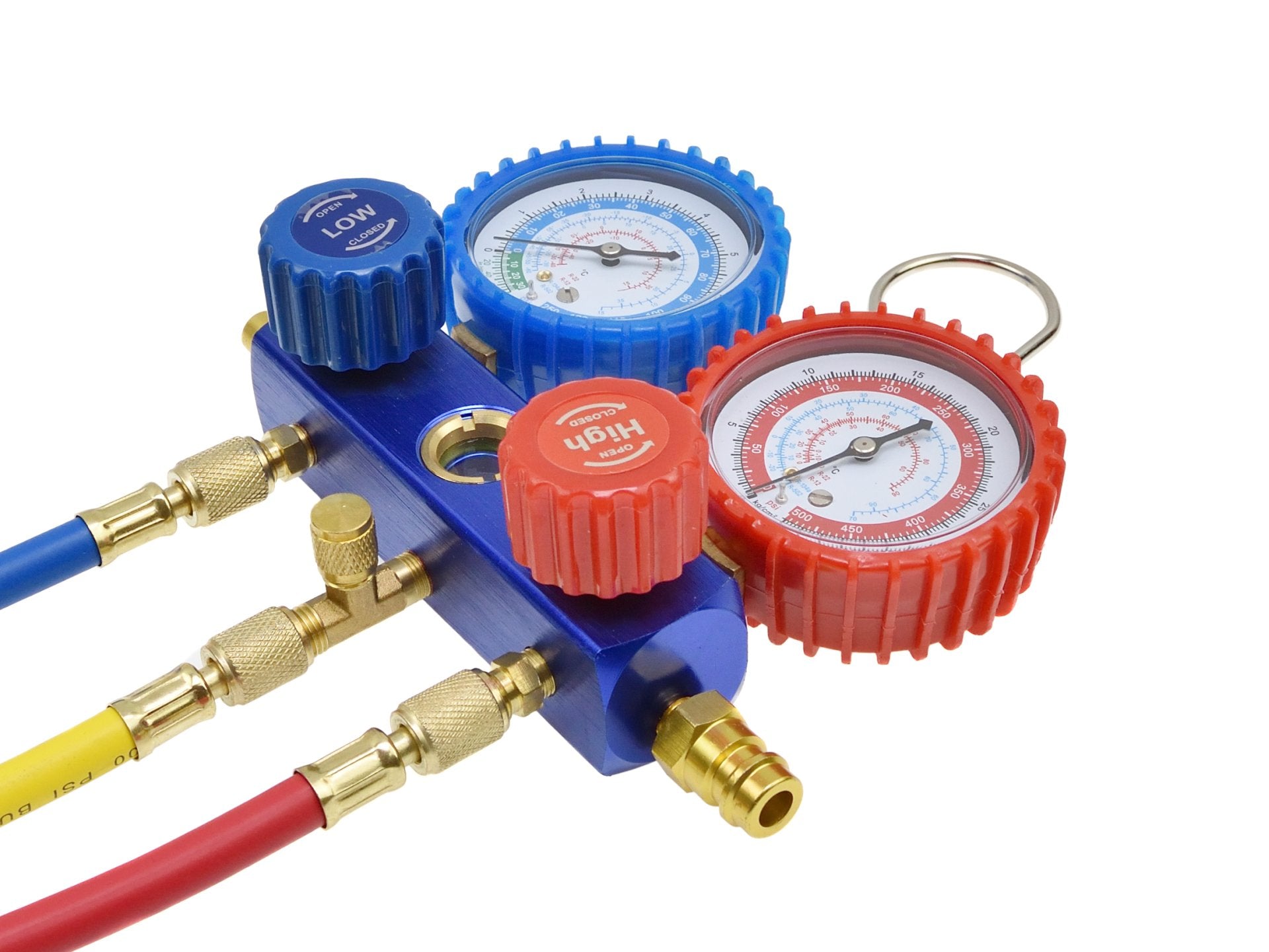Pompa vuoto per condizionatori con kit manometri condizionatori, kit ricarica aria condizionata per refrigeranti, kit set manometro per diagnosi gas condizionatori di aria e auto