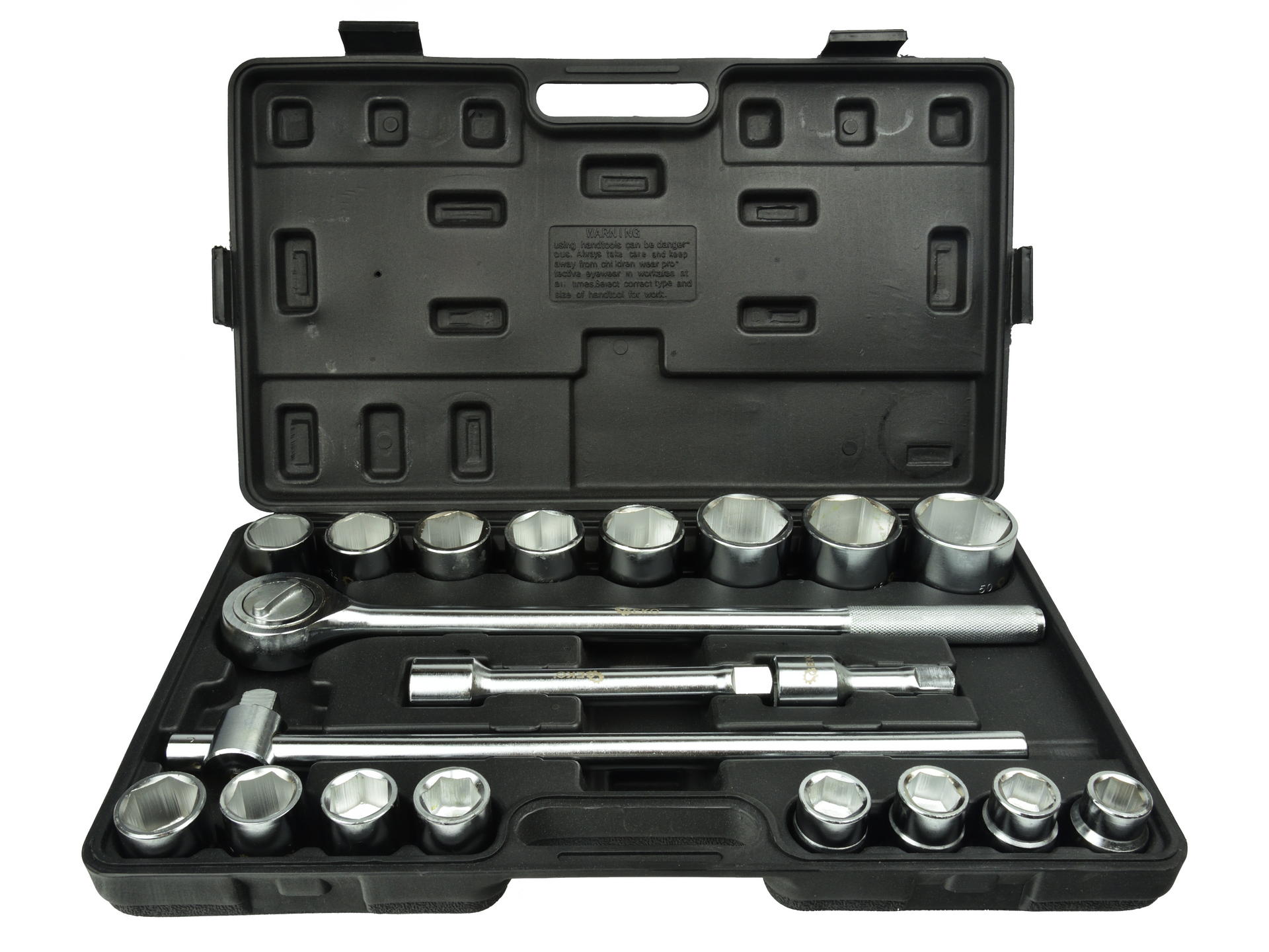 Set di bussole con cricchetto reversibile, esagonali, estensibile, 19–50 mm (3/4"), 21 pz., con prolunghe, Geko