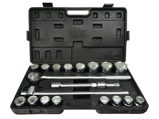 Set di bussole con cricchetto reversibile, esagonali, estensibile, 19–50 mm (3/4"), 21 pz., con prolunghe, Geko