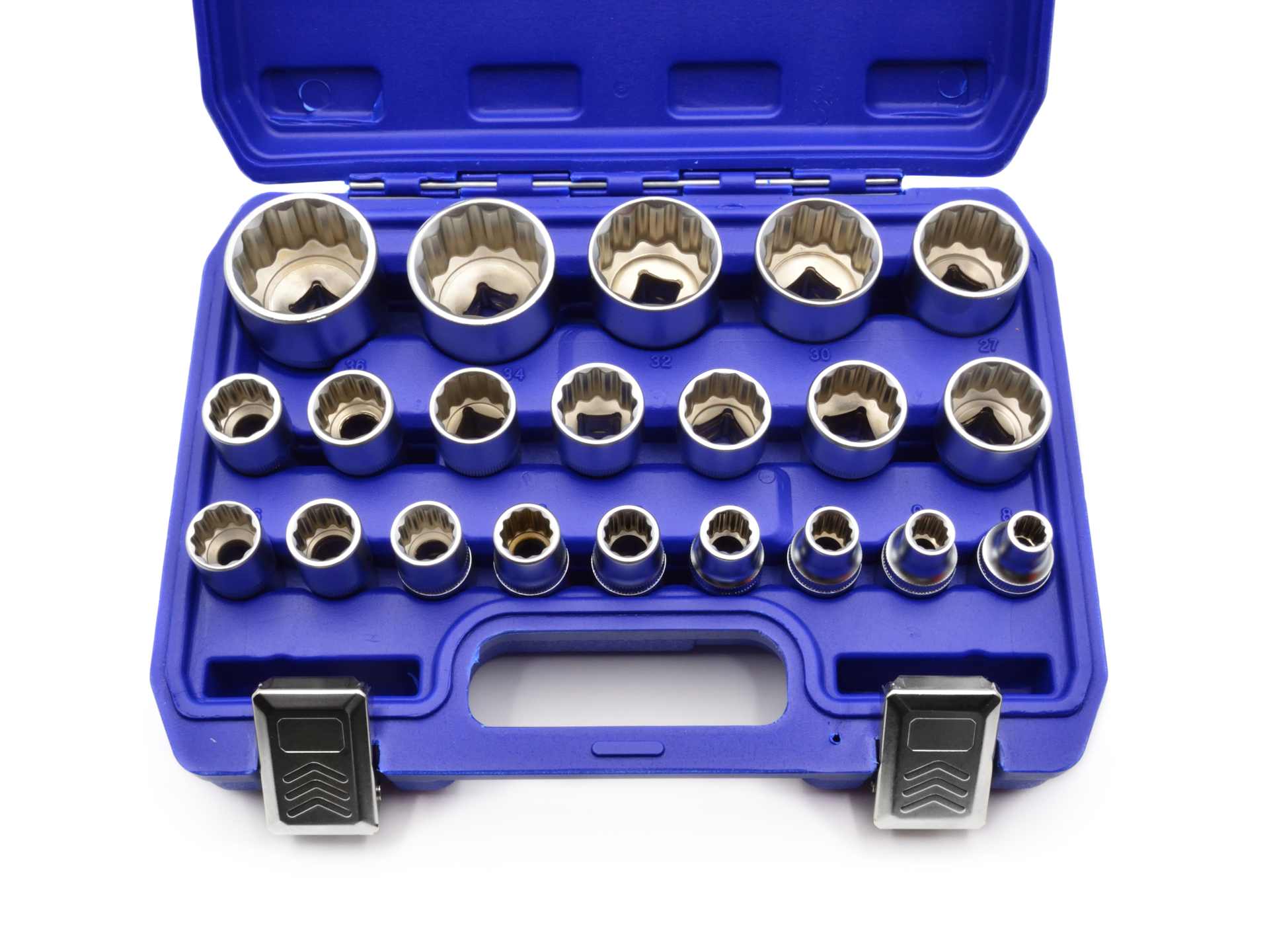 Set di 21 pezzi chiavi a bussola multidenti da 1/2", metriche 8-36 mm, set di chiavi a bussola 12 punte, bussole multi-dente, Cr-V con finitura cromata