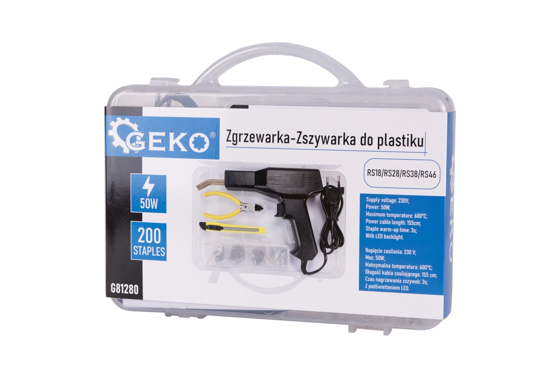 Pistola per saldatura e riparazione plastica 50 w, set saldatrice con 200 pezzi