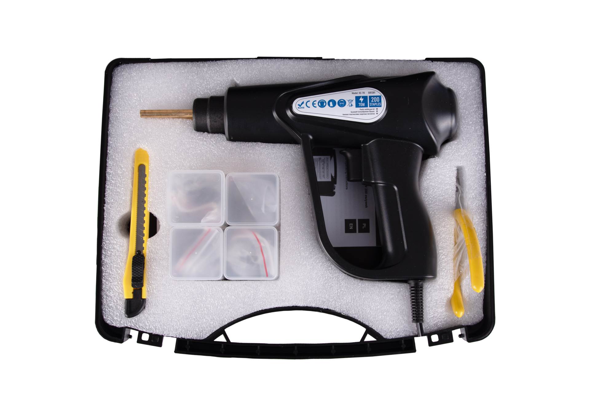Pistola per saldatura e riparazione plastica 70 w, set saldatrice con 200 pezzi